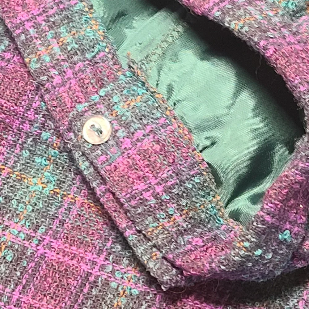 Vintage Alfred Dunner Plaid Skirt Womens 12 Purple Teal Wool Pencil Midi Grandma
